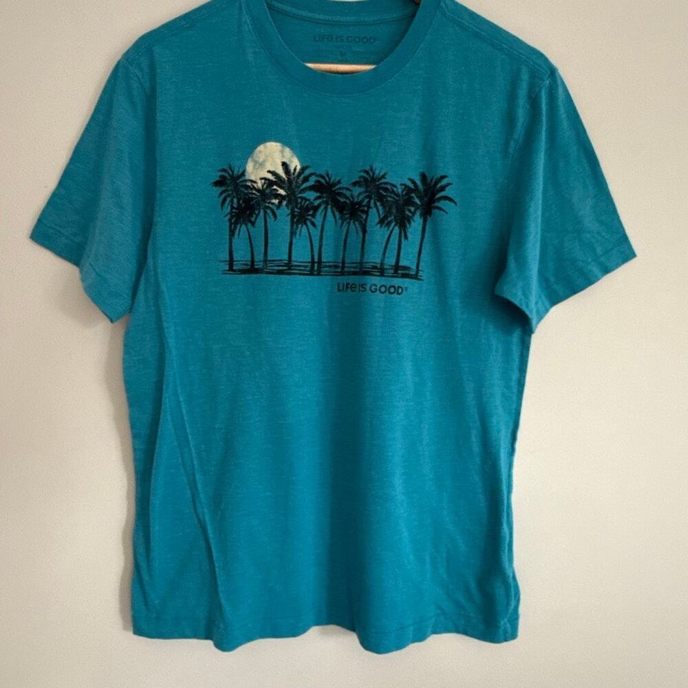 Life Is good mens t shirts lot beach palms size medium‎ teal short sleeve